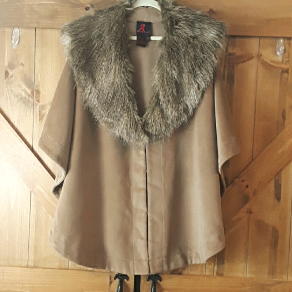 Adrienne Landau Shawl with Faux Fur Collar